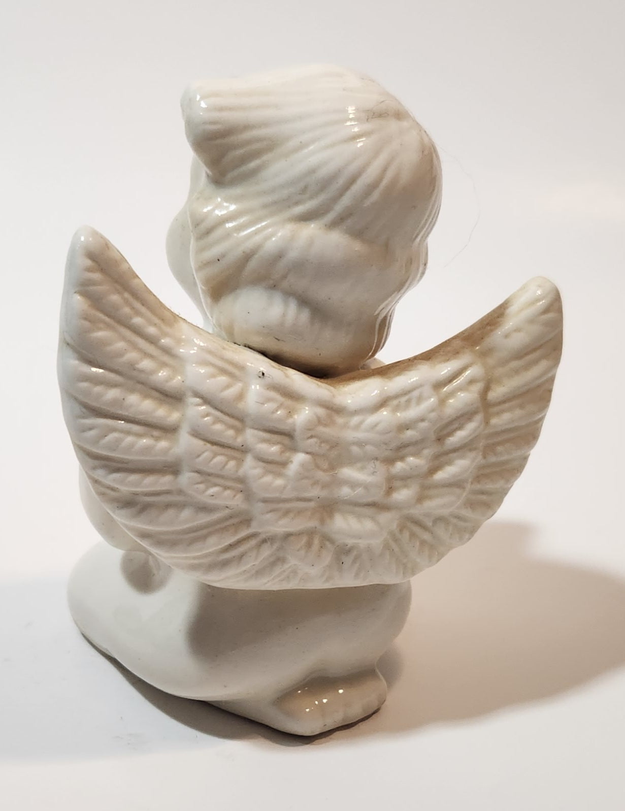 Angel Kneeling One One Knee Holding Lyre 3 5/8" Tall Ceramic Figurine 5