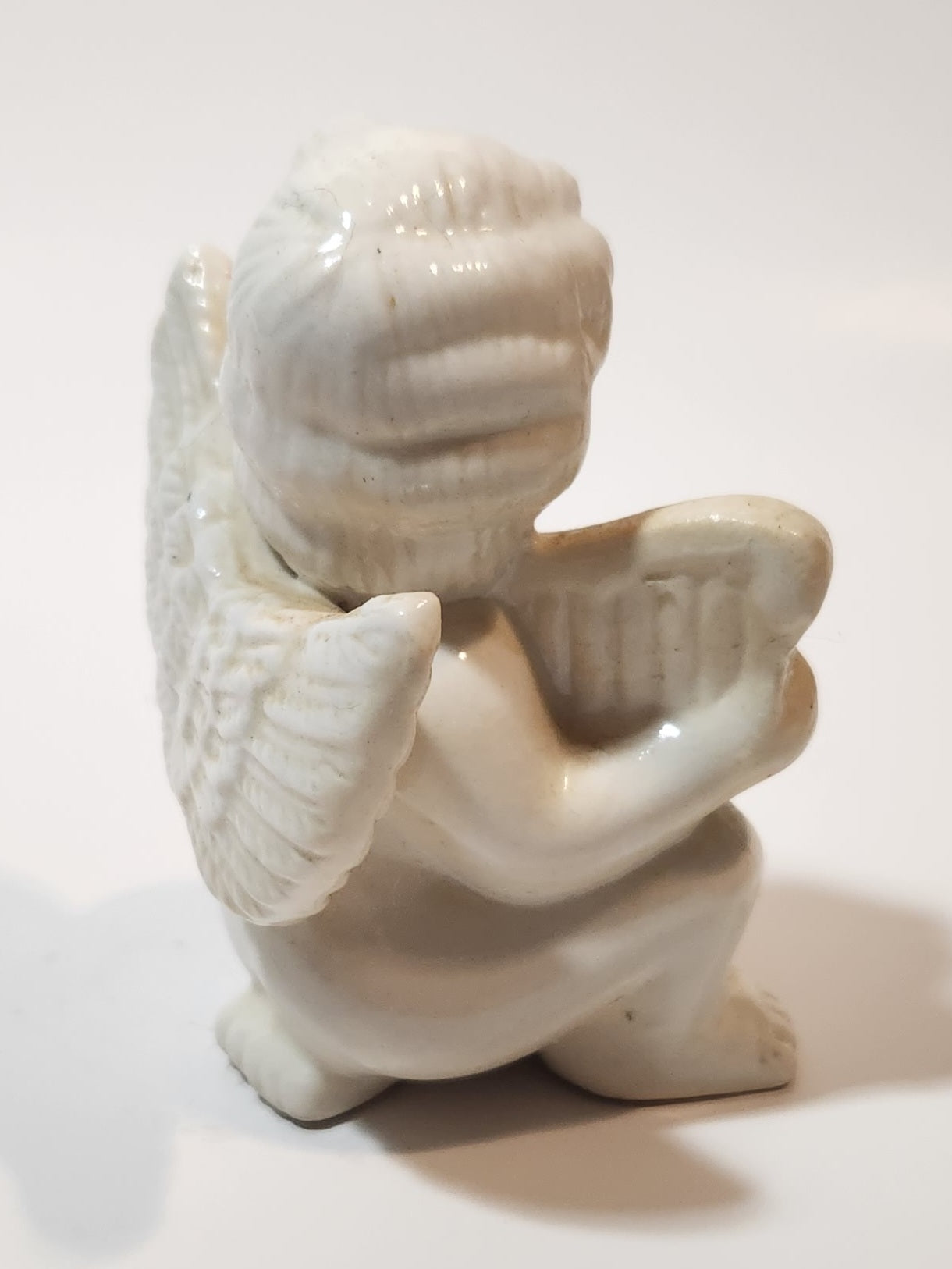 Angel Kneeling One One Knee Holding Lyre 3 5/8" Tall Ceramic Figurine 3