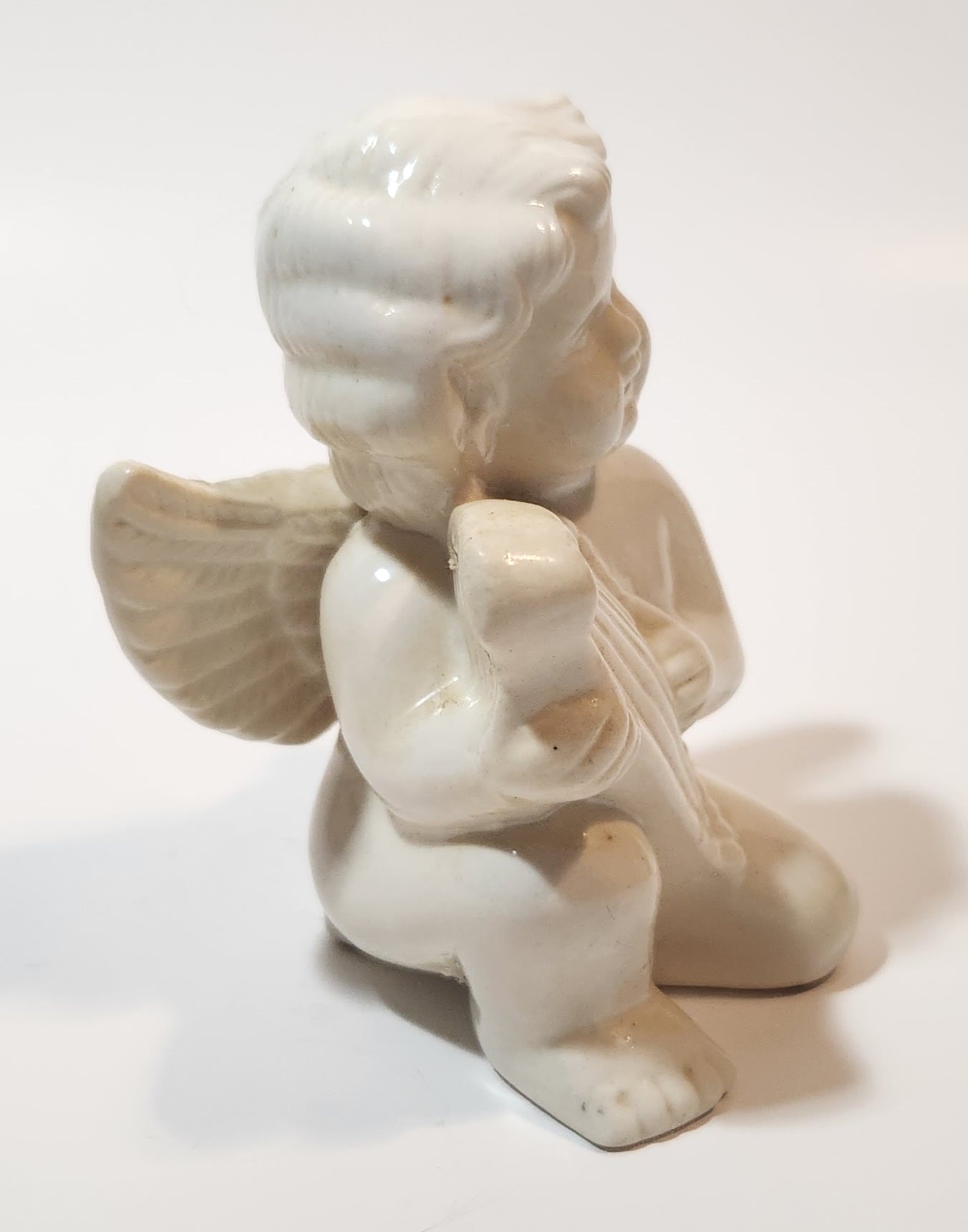 Angel Kneeling One One Knee Holding Lyre 3 5/8" Tall Ceramic Figurine 2