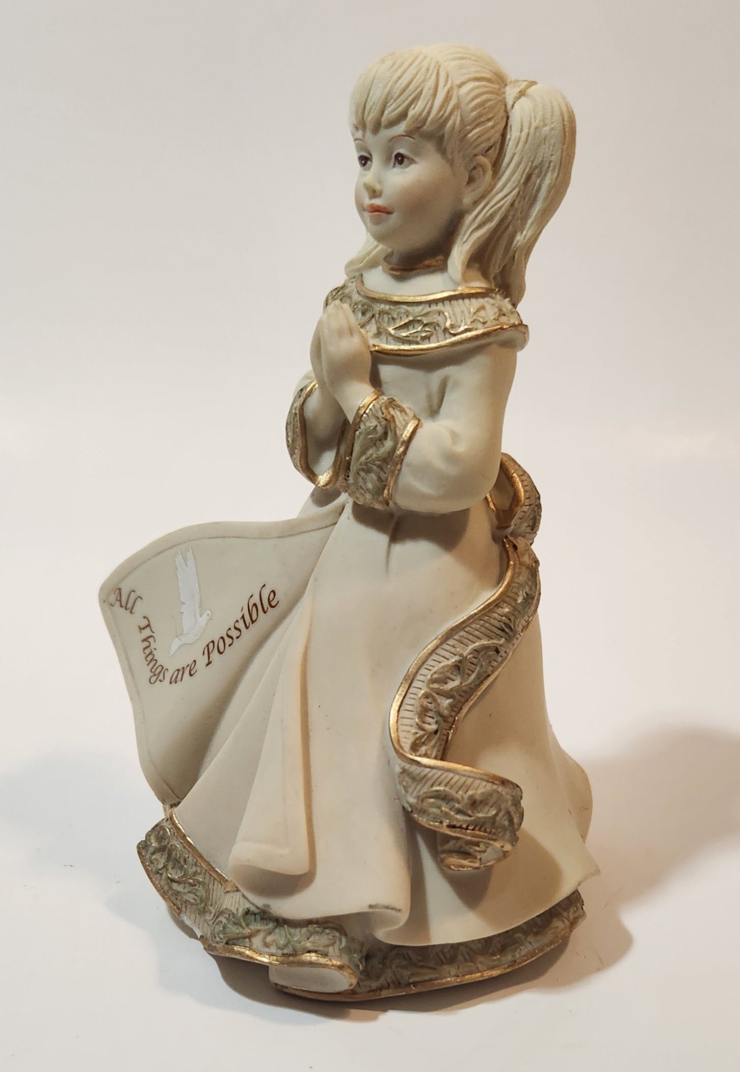 2006 Mindspring Studio Sarah's Angels Angel Girl Praying All Things are Possible 5" Tall Heavy Resin Figurine Missing Wings 2