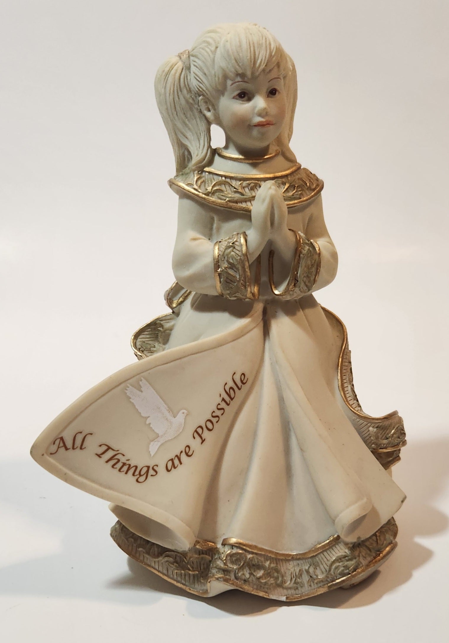 2006 Mindspring Studio Sarah's Angels Angel Girl Praying All Things are Possible 5" Tall Heavy Resin Figurine Missing Wings 8