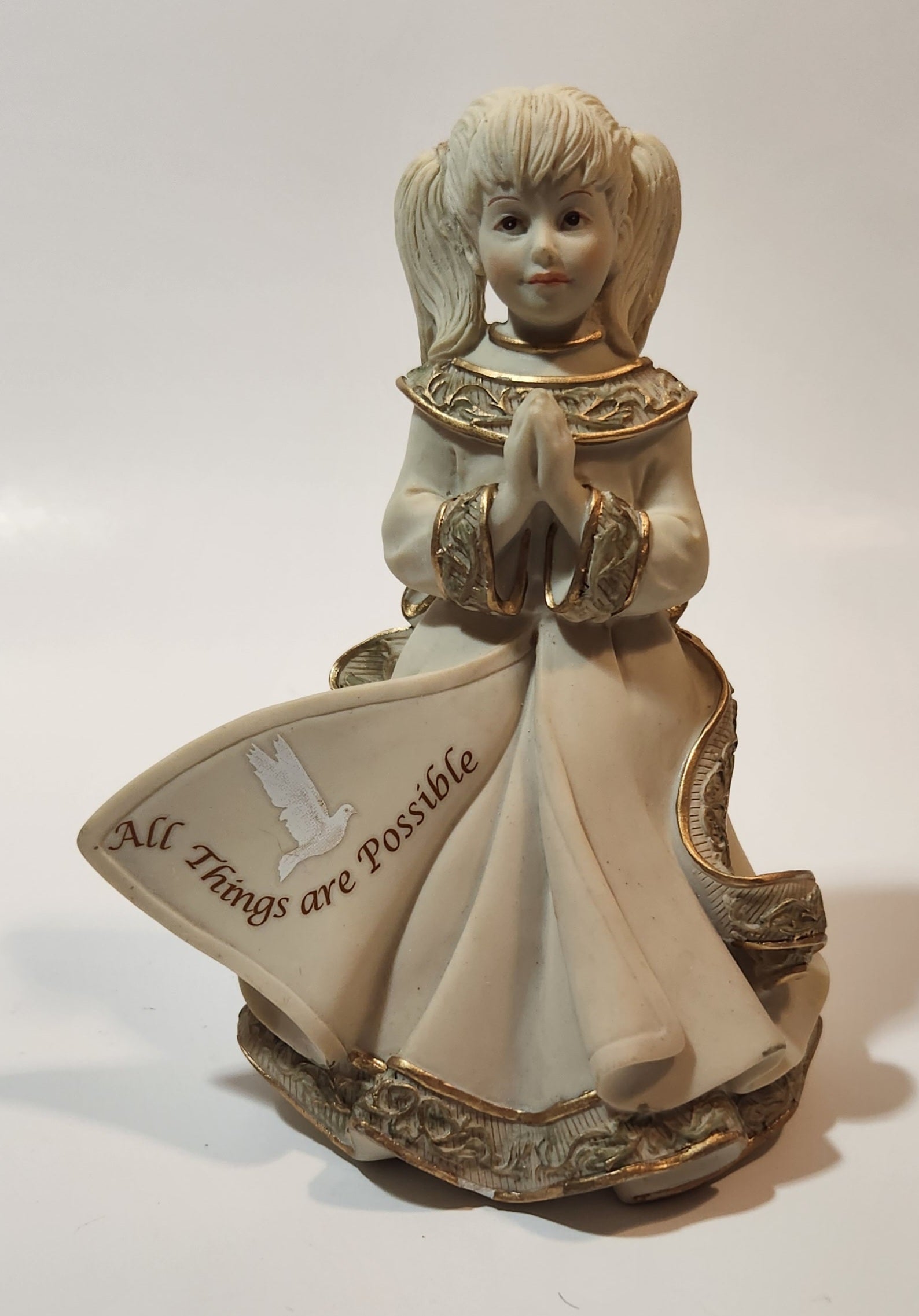 2006 Mindspring Studio Sarah's Angels Angel Girl Praying All Things are Possible 5" Tall Heavy Resin Figurine Missing Wings 9