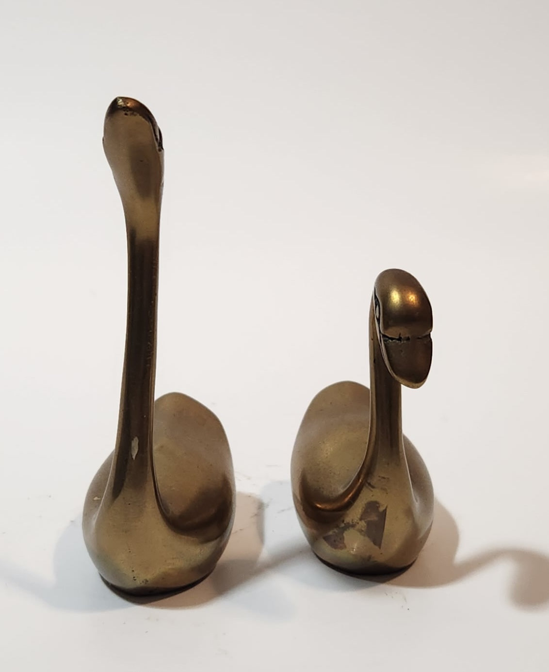 Vintage Swan Bird 2 1/2" and 3 5/8" Brass Metal Figurines Set of 2 2