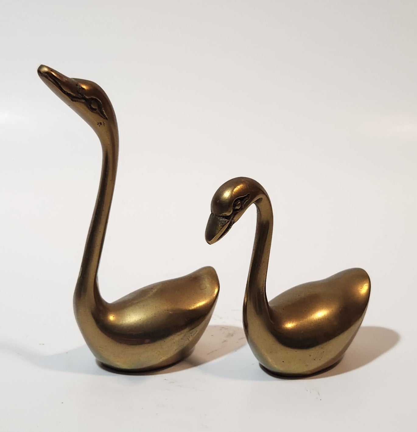 Vintage Swan Bird 2 1/2" and 3 5/8" Brass Metal Figurines Set of 2 3