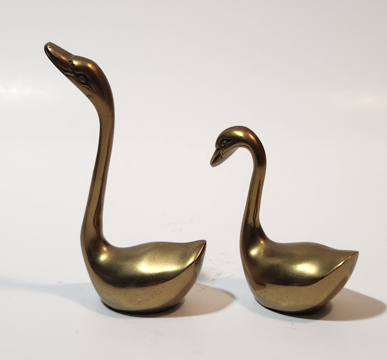 Vintage Swan Bird 2 1/2" and 3 5/8" Brass Metal Figurines Set of 2 4