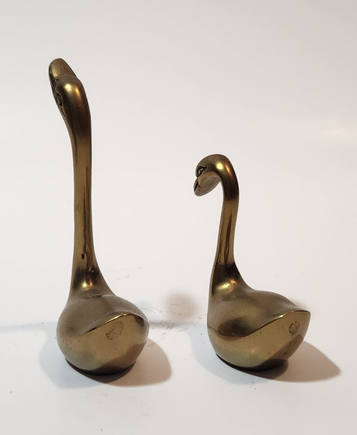 Vintage Swan Bird 2 1/2" and 3 5/8" Brass Metal Figurines Set of 2 5