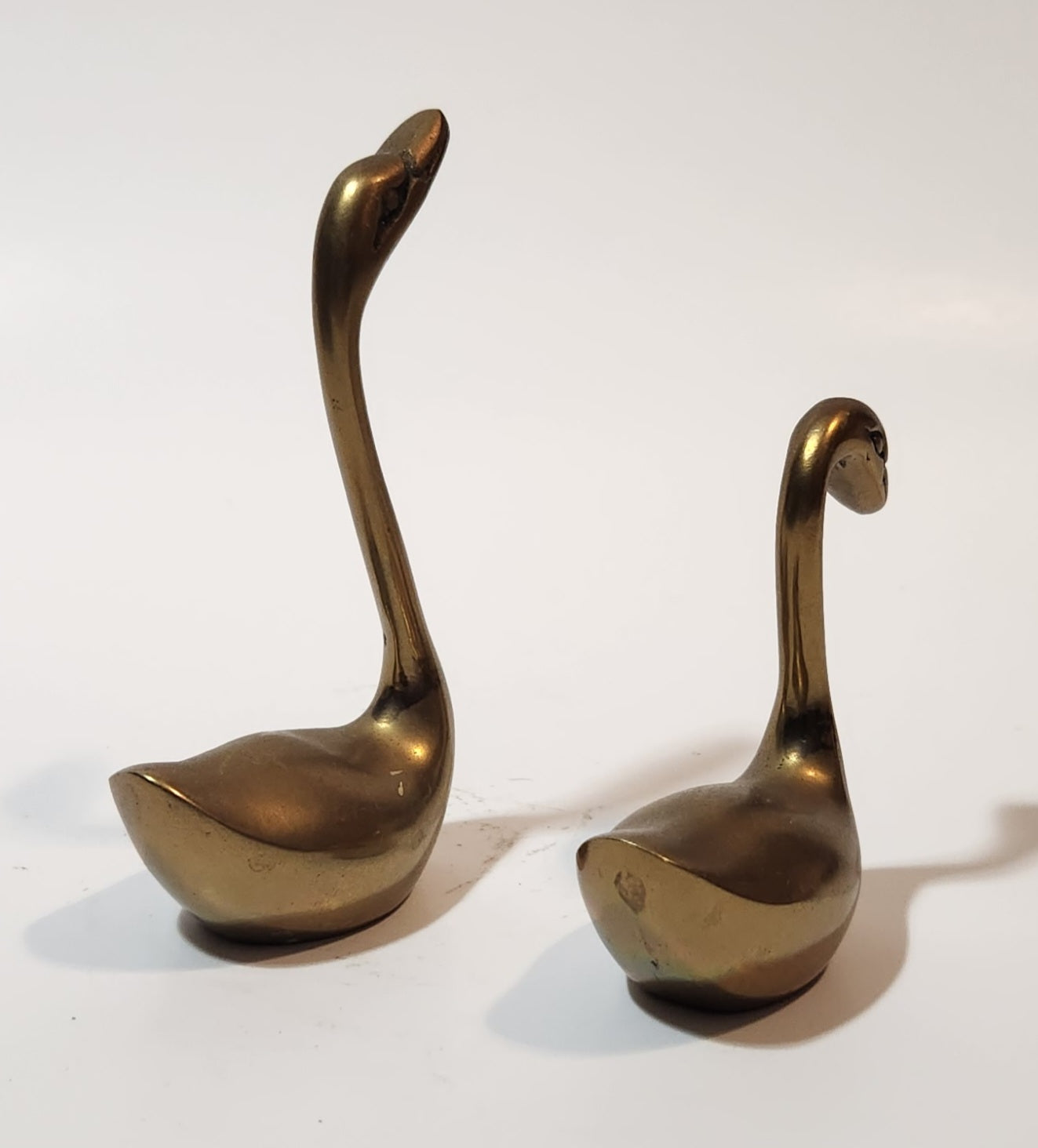 Vintage Swan Bird 2 1/2" and 3 5/8" Brass Metal Figurines Set of 2 6