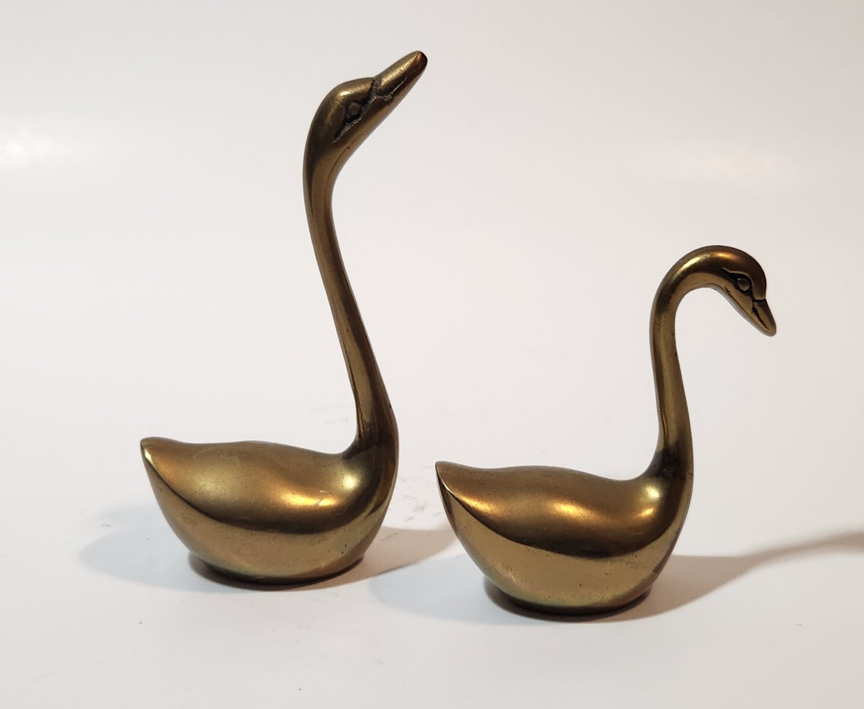 Vintage Swan Bird 2 1/2" and 3 5/8" Brass Metal Figurines Set of 2 7