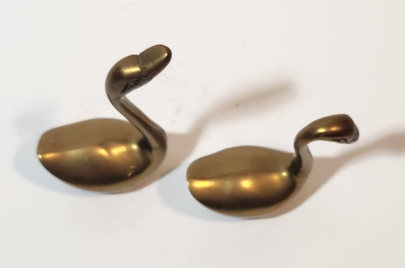 Vintage Swan Bird 2 1/2" and 3 5/8" Brass Metal Figurines Set of 2 8