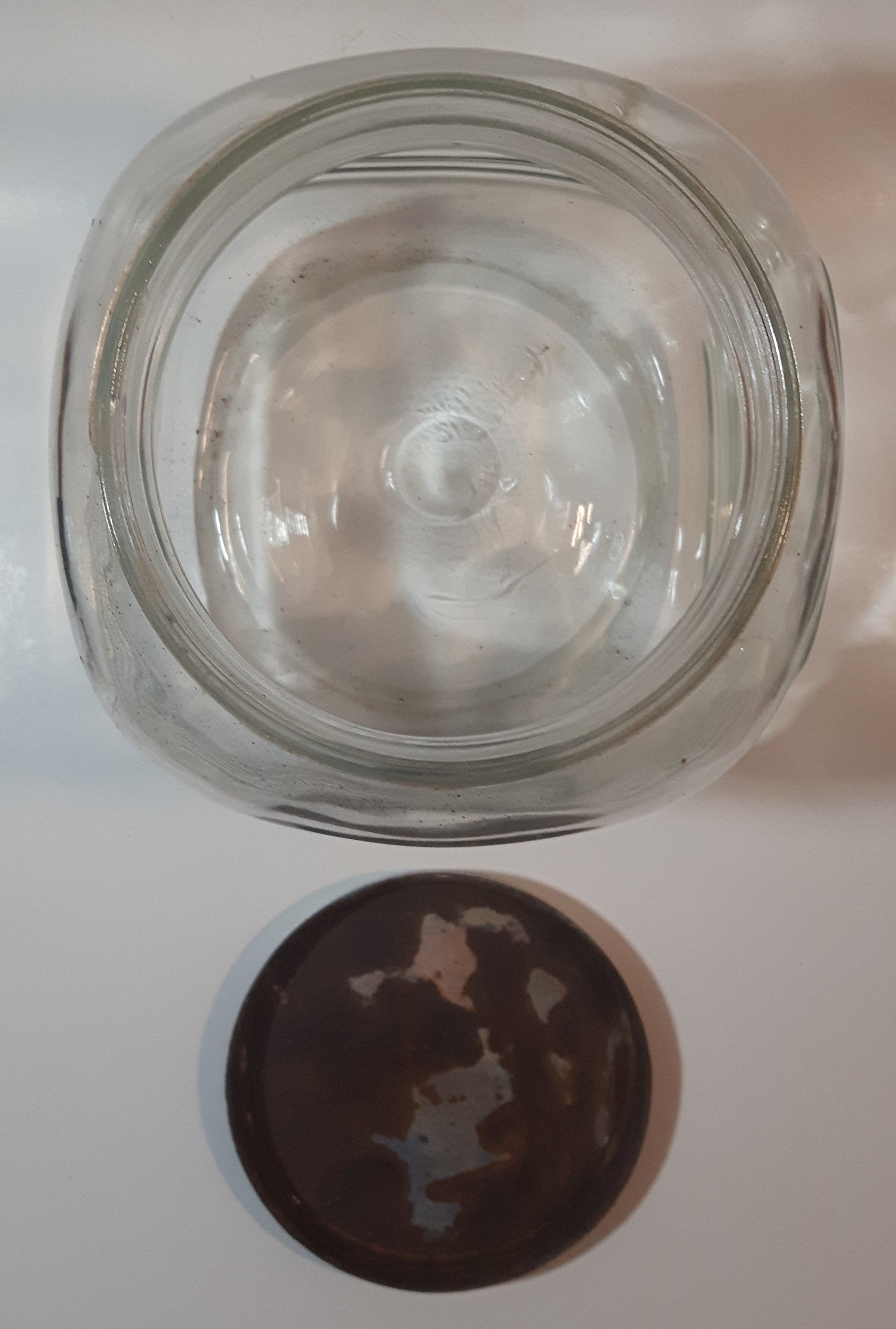 Vintage Blue Ribbon Coffee The Quality Coffee 8" Tall Heavy Ribbed Glass Jar with Metal Lid 12