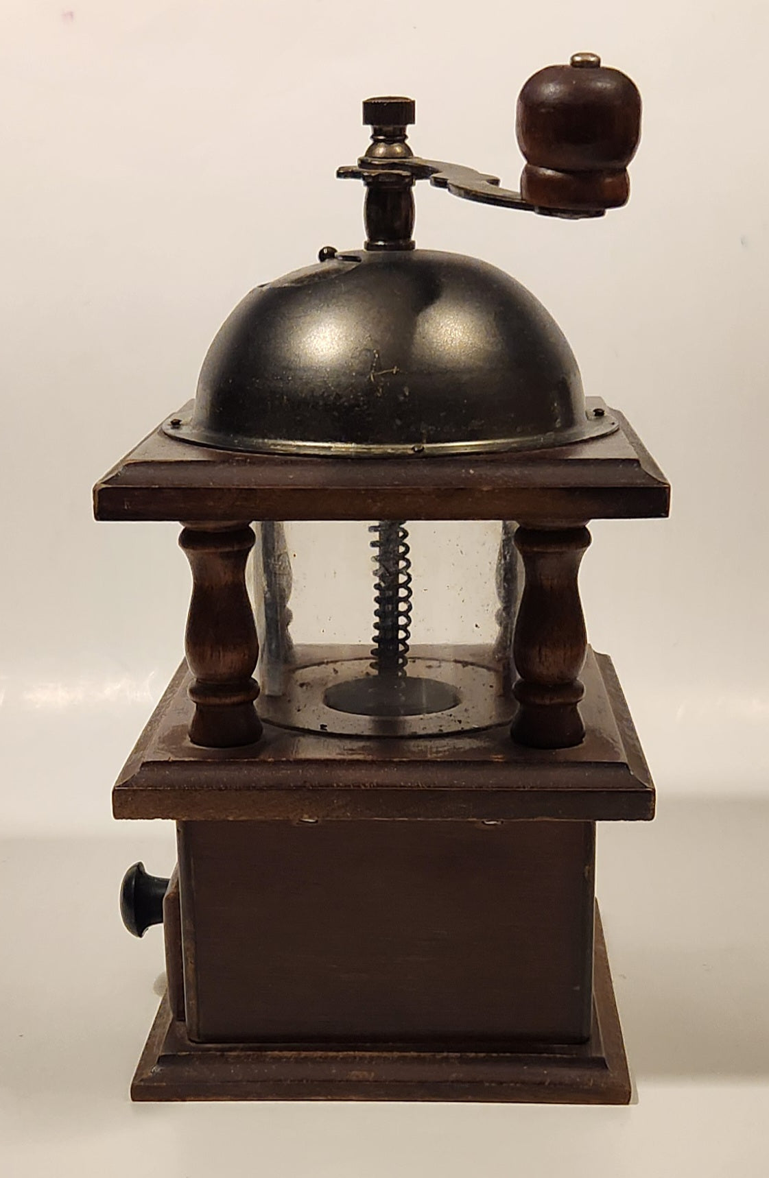 Vintage Giftcraft Glass, Wood, and Metal Coffee Grinder 3