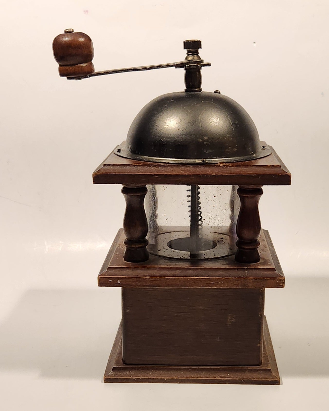 Vintage Giftcraft Glass, Wood, and Metal Coffee Grinder 4