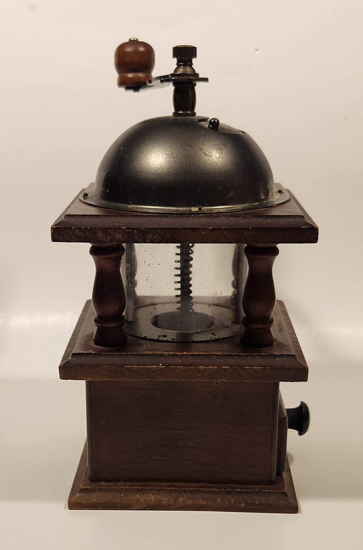 Vintage Giftcraft Glass, Wood, and Metal Coffee Grinder 5