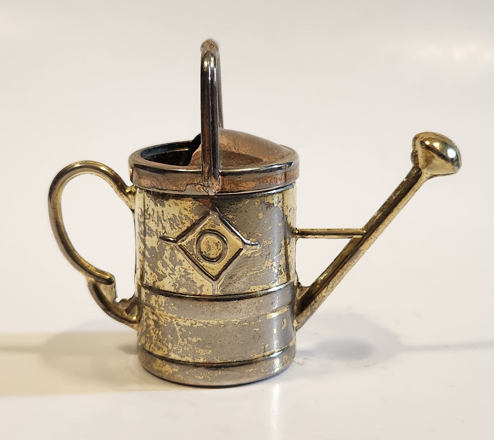 Vintage Heavy Brass Metal Flower Watering Can Doll House Miniature 2 3/8" Tall 3