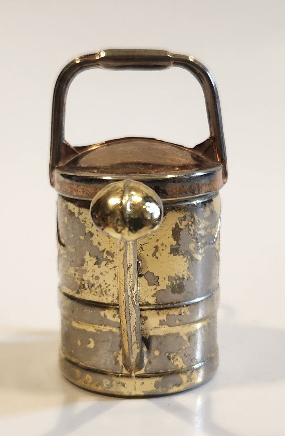 Vintage Heavy Brass Metal Flower Watering Can Doll House Miniature 2 3/8" Tall 5
