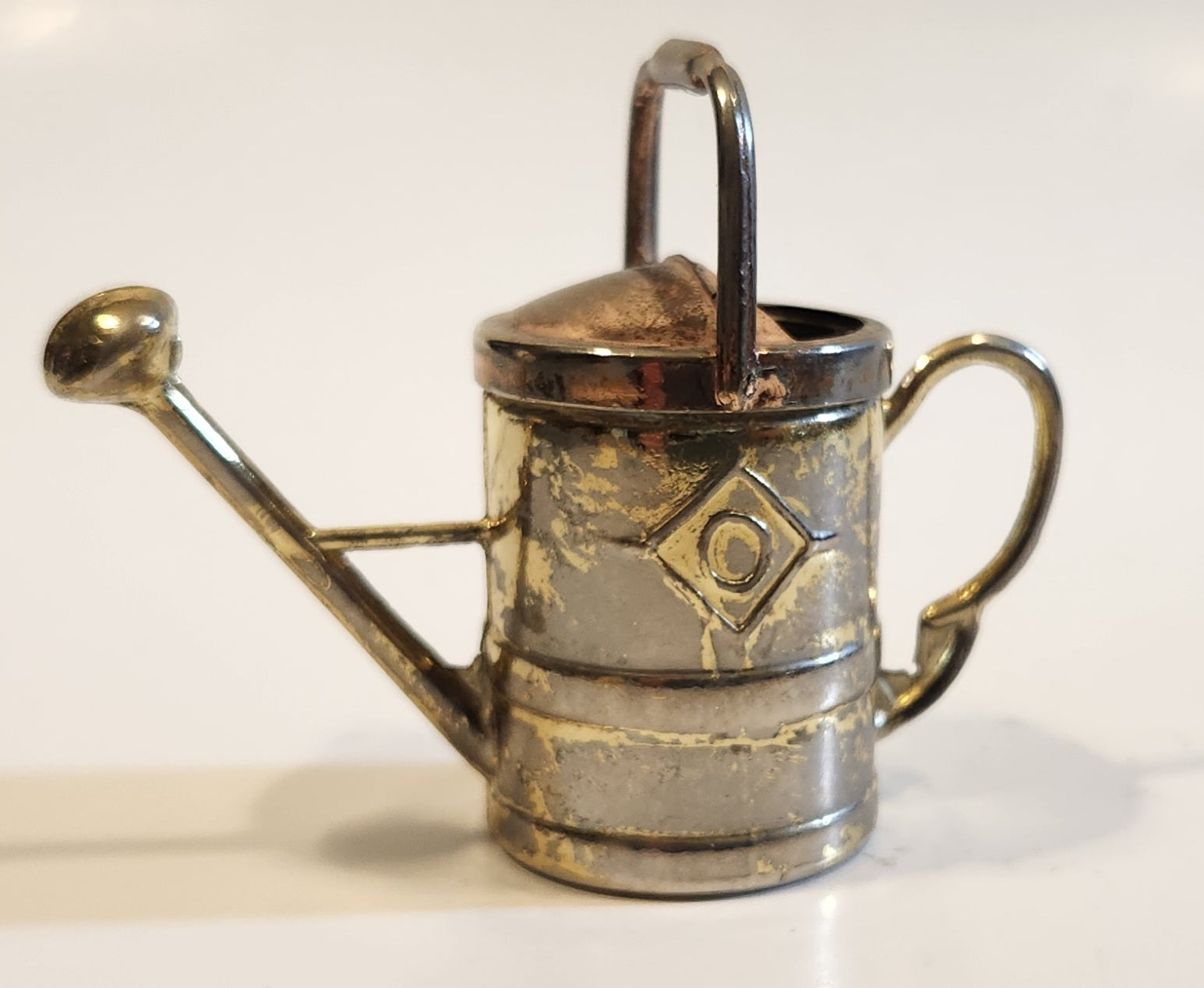 Vintage Heavy Brass Metal Flower Watering Can Doll House Miniature 2 3/8" Tall 6