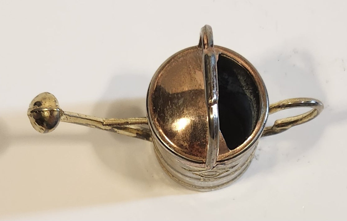 Vintage Heavy Brass Metal Flower Watering Can Doll House Miniature 2 3/8" Tall 7