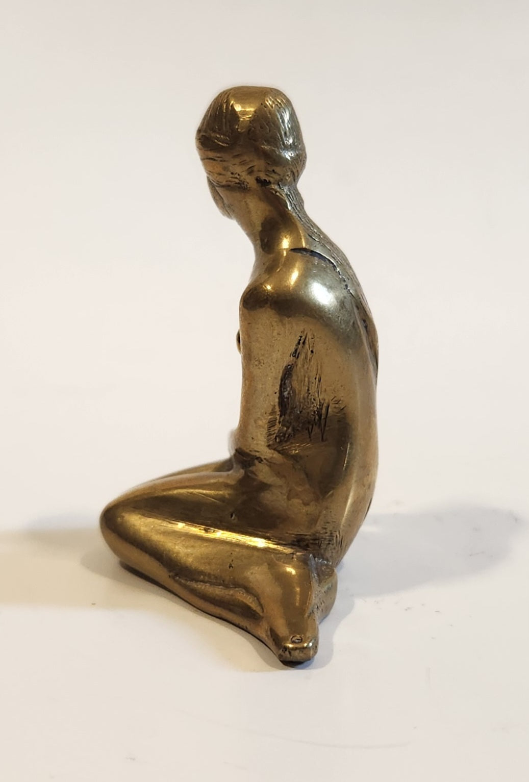 Vintage Miniature The Little Mermaid Nude Woman Sitting 2 1/4" Tall Brass Metal Figure 4