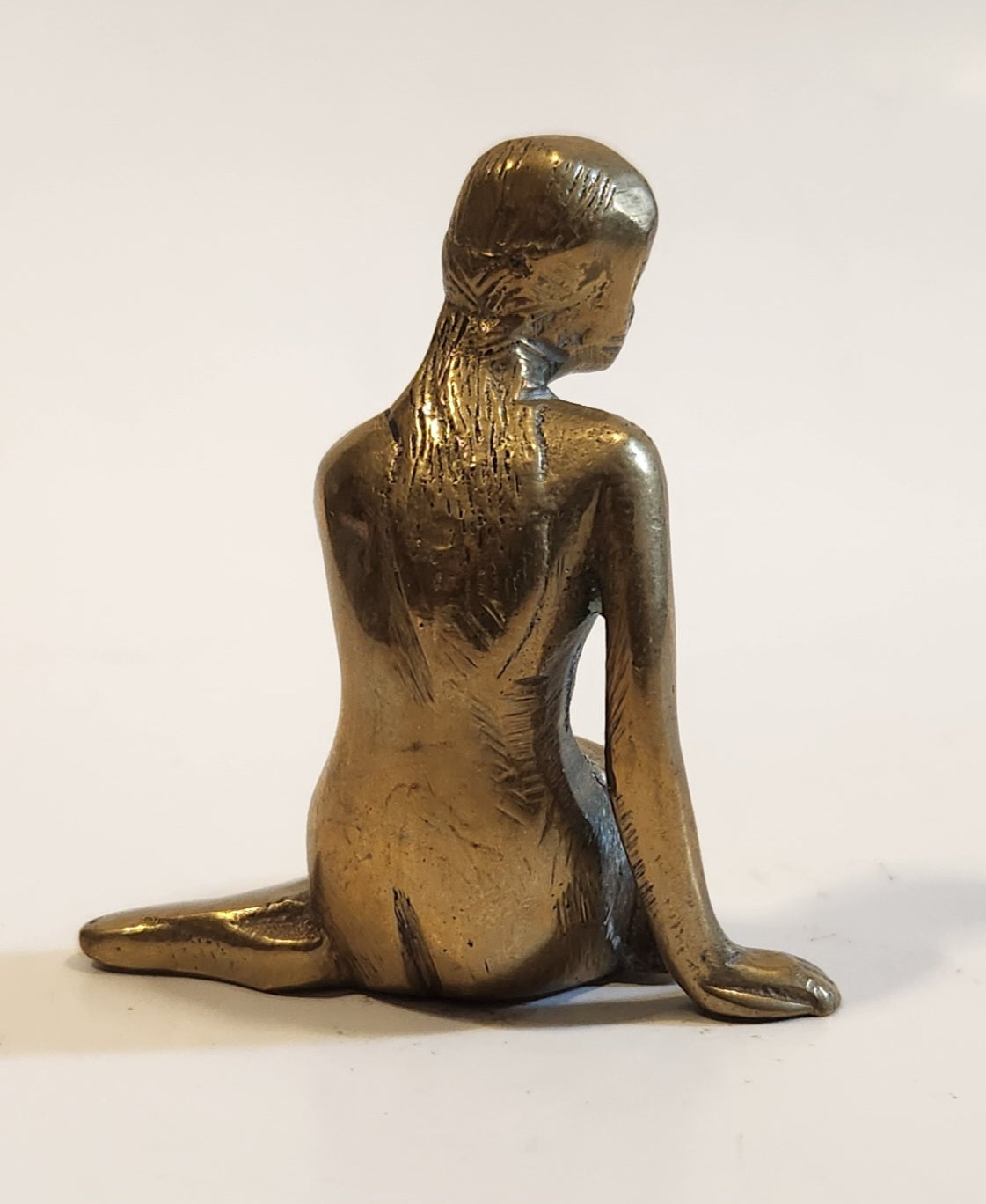 Vintage Miniature The Little Mermaid Nude Woman Sitting 2 1/4" Tall Brass Metal Figure 3