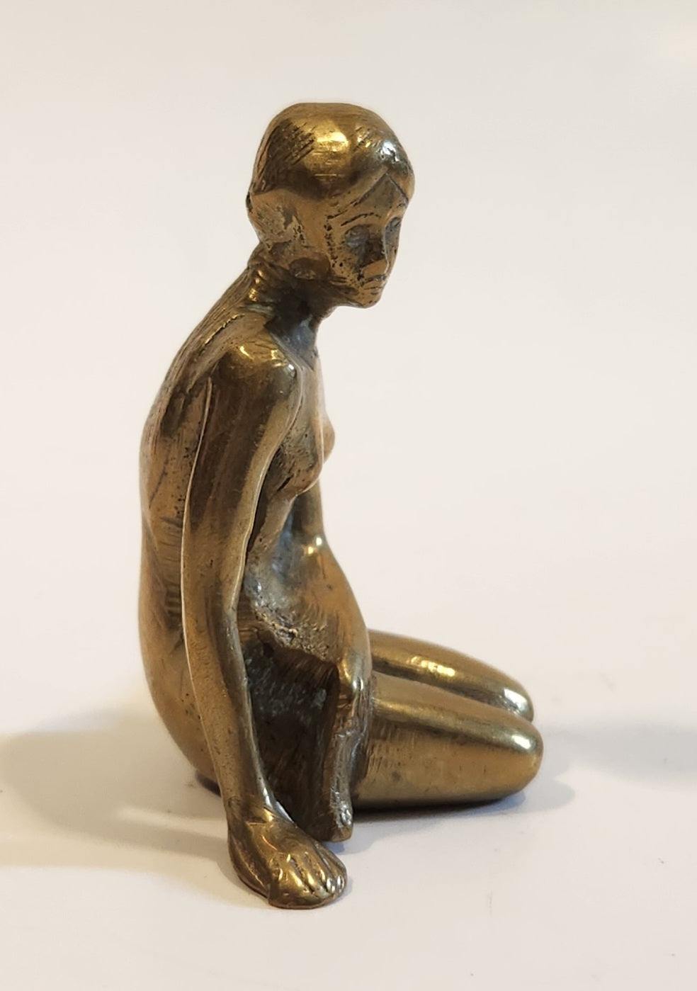 Vintage Miniature The Little Mermaid Nude Woman Sitting 2 1/4" Tall Brass Metal Figure 5