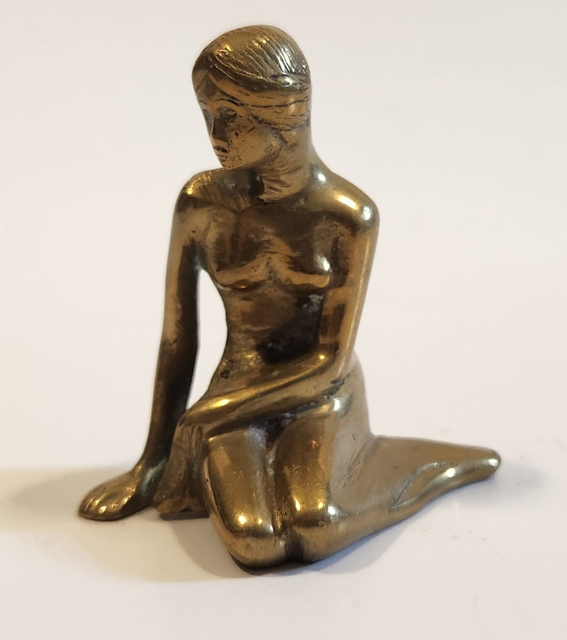 Vintage Miniature The Little Mermaid Nude Woman Sitting 2 1/4" Tall Brass Metal Figure 6