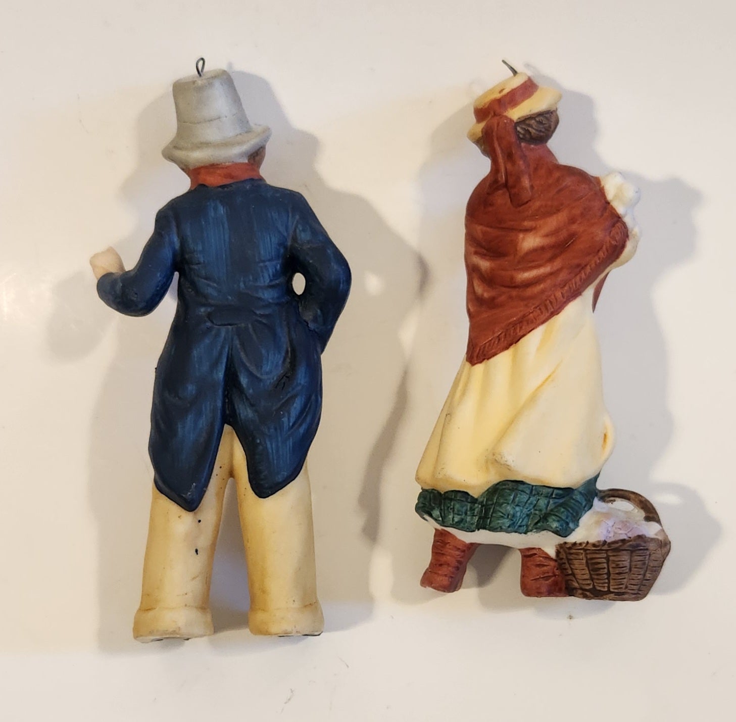 Man and Woman Christmas Carolling Porcelain Figure Christmas Tree Ornaments Set of 2 2