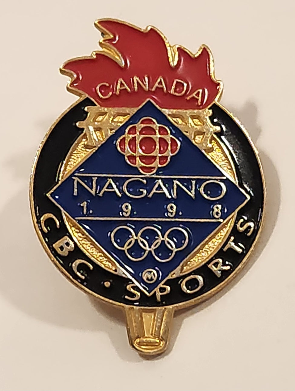 1998 Nagano Japan Winter Olympic Games CBC Sports Canada Olympic Torch Enamel Metal Lapel Pin 3