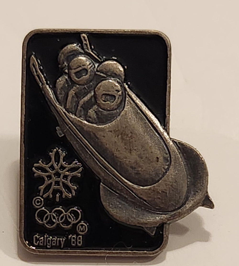 1988 Calgary Winter Olympics Bobsled 3/4" x 1" Enamel Metal Lapel Pin 3