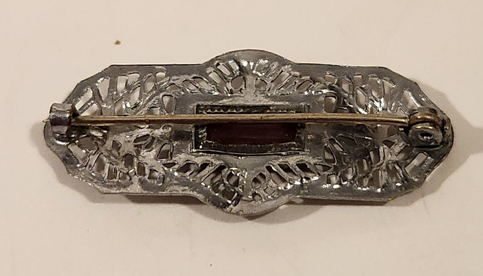 Antique Edwardian Amethyst Chromium Silver Filigree Brooch Pin 3