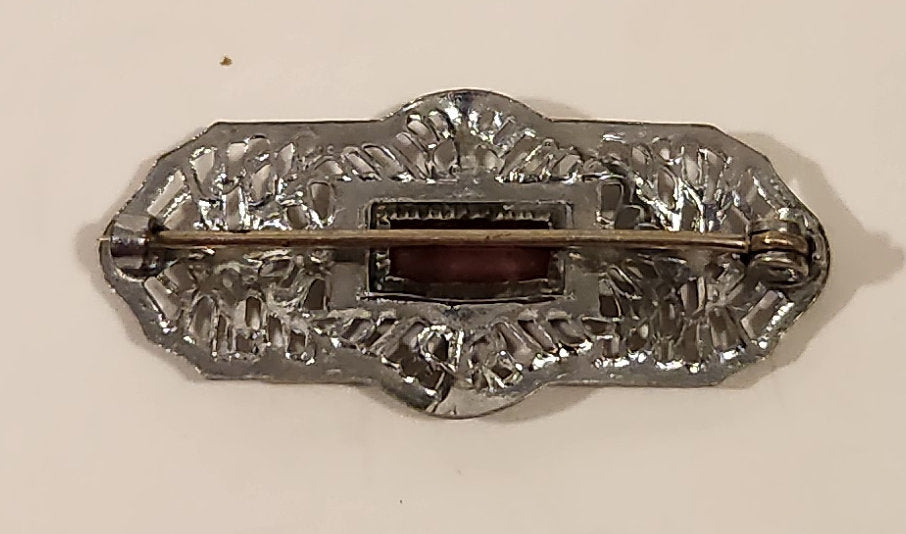 Antique Edwardian Amethyst Chromium Silver Filigree Brooch Pin 4