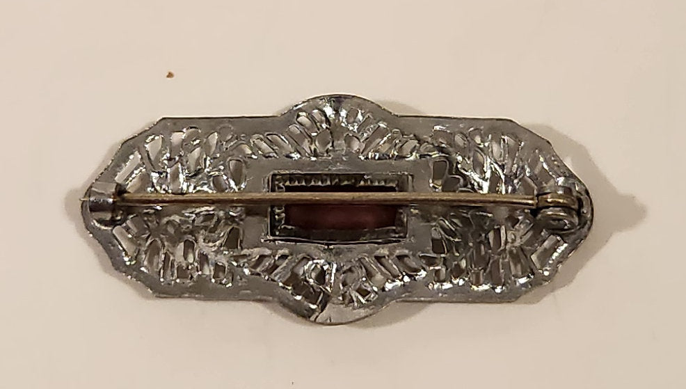 Antique Edwardian Amethyst Chromium Silver Filigree Brooch Pin 5