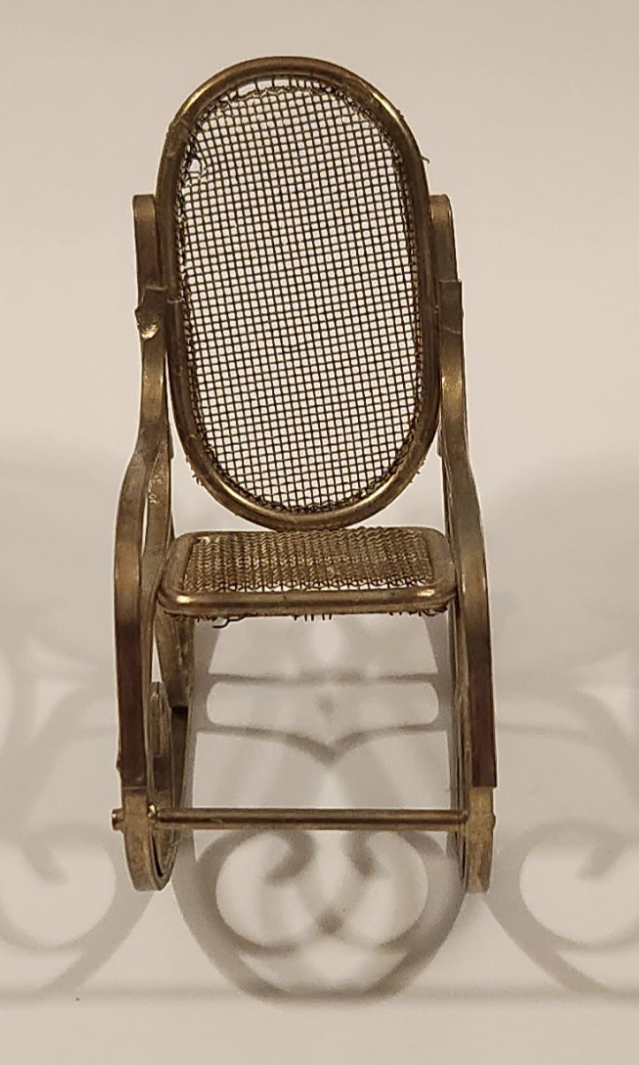 Vintage Mesh Rocking Chair Dollhouse Brass Miniature 3" Tall 2