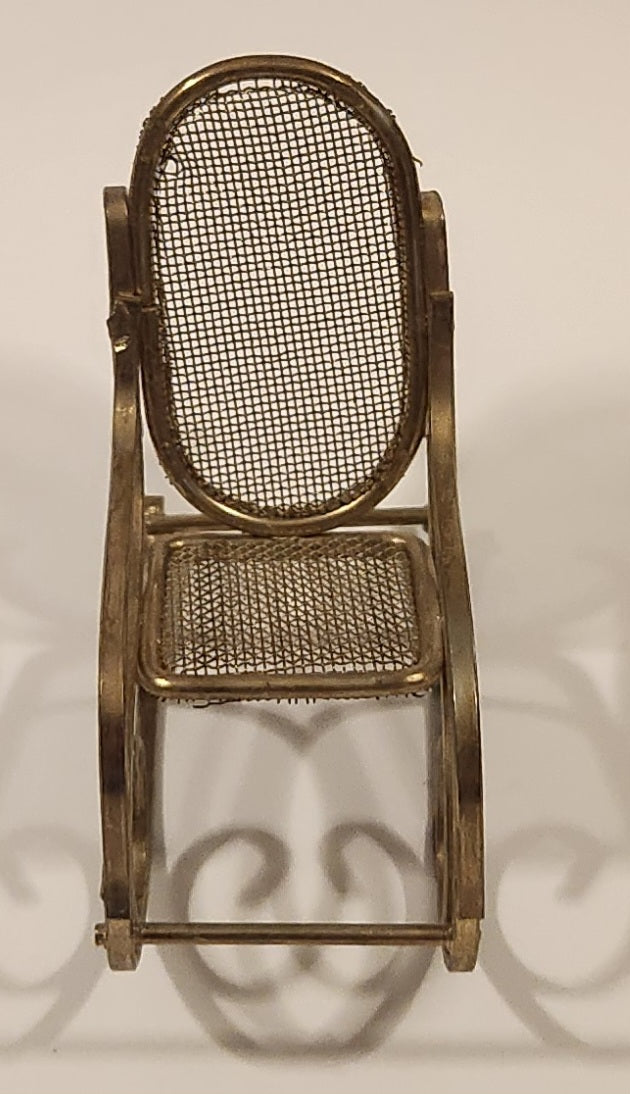 Vintage Mesh Rocking Chair Dollhouse Brass Miniature 3" Tall 3