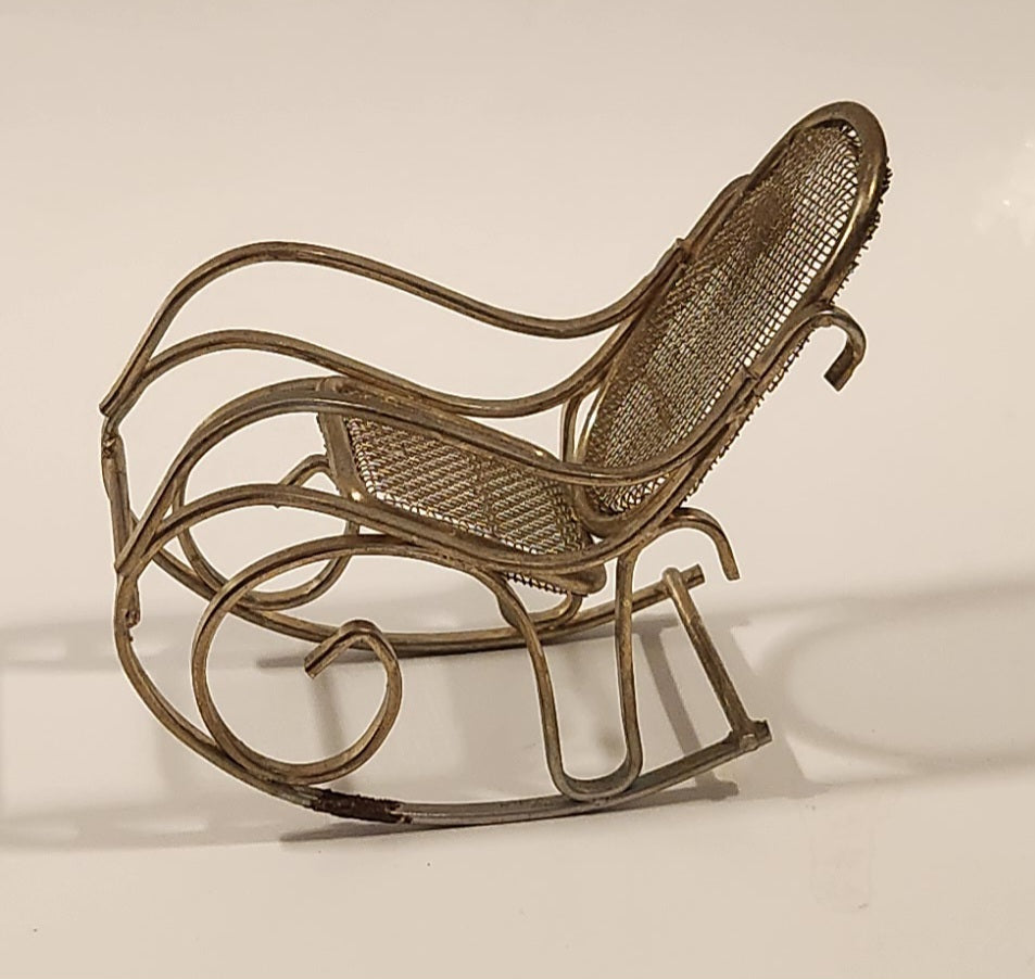 Vintage Mesh Rocking Chair Dollhouse Brass Miniature 3" Tall 4