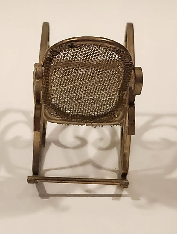 Vintage Mesh Rocking Chair Dollhouse Brass Miniature 3" Tall 5