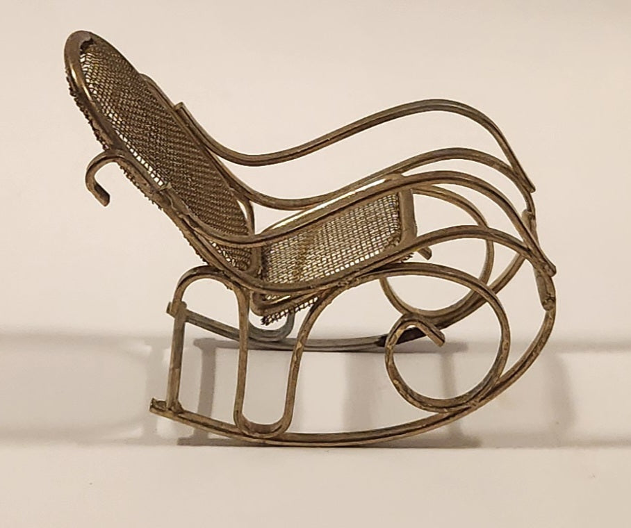 Vintage Mesh Rocking Chair Dollhouse Brass Miniature 3" Tall 7