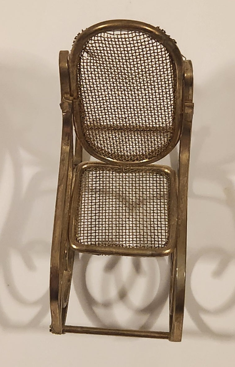 Vintage Mesh Rocking Chair Dollhouse Brass Miniature 3" Tall 8