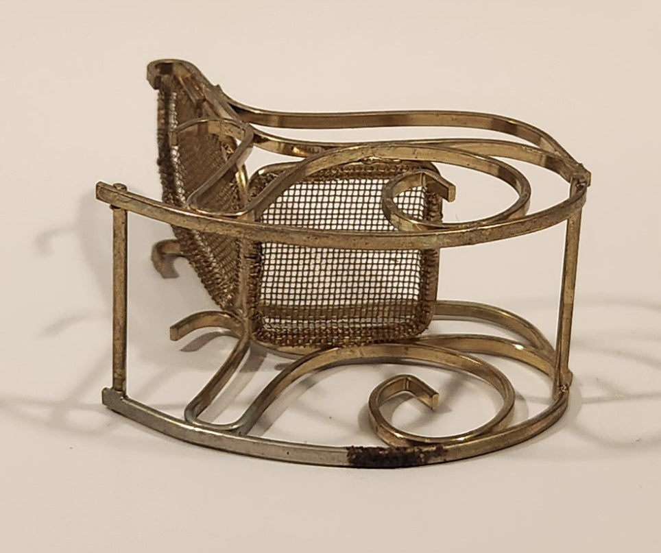 Vintage Mesh Rocking Chair Dollhouse Brass Miniature 3" Tall 9