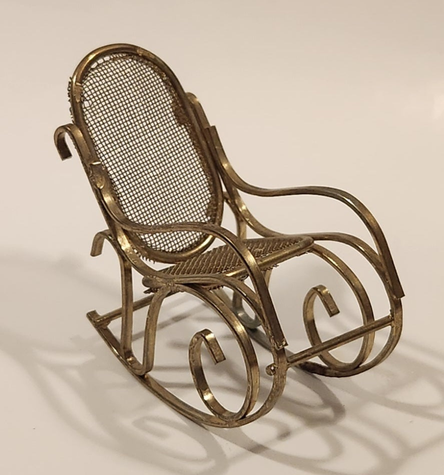 Vintage Mesh Rocking Chair Dollhouse Brass Miniature 3" Tall 6