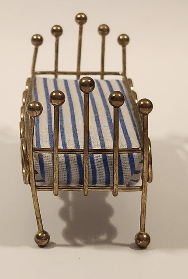 Vintage Doll Bed with Mattress Dollhouse Brass Miniature 3 1/2" Long 6