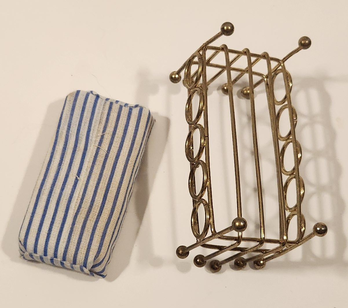 Vintage Doll Bed with Mattress Dollhouse Brass Miniature 3 1/2" Long 9