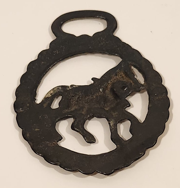 Antique Trotting Shire Horse Themed Horse Brass Medallion 2 3/4" x 3 1/2" 2