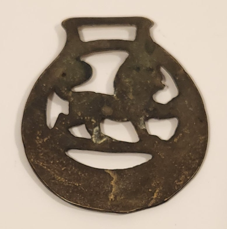 Antique Lion Themed Horse Brass Medallion 2 3/4" x 3 1/8" 2