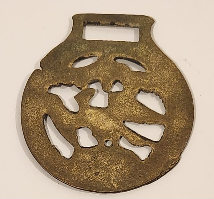 Antique Falcon or Eagle Bird eating Grapes Themed Horse Brass Medallion 2 7/8" x 3 1/8" 2