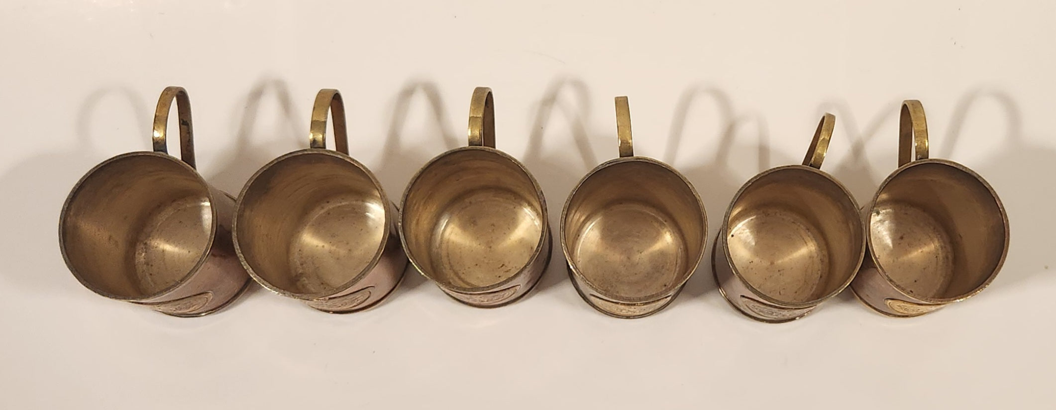 Antique Brass and Copper Aztec Mayan Calendar Small Mug Set of 6 8