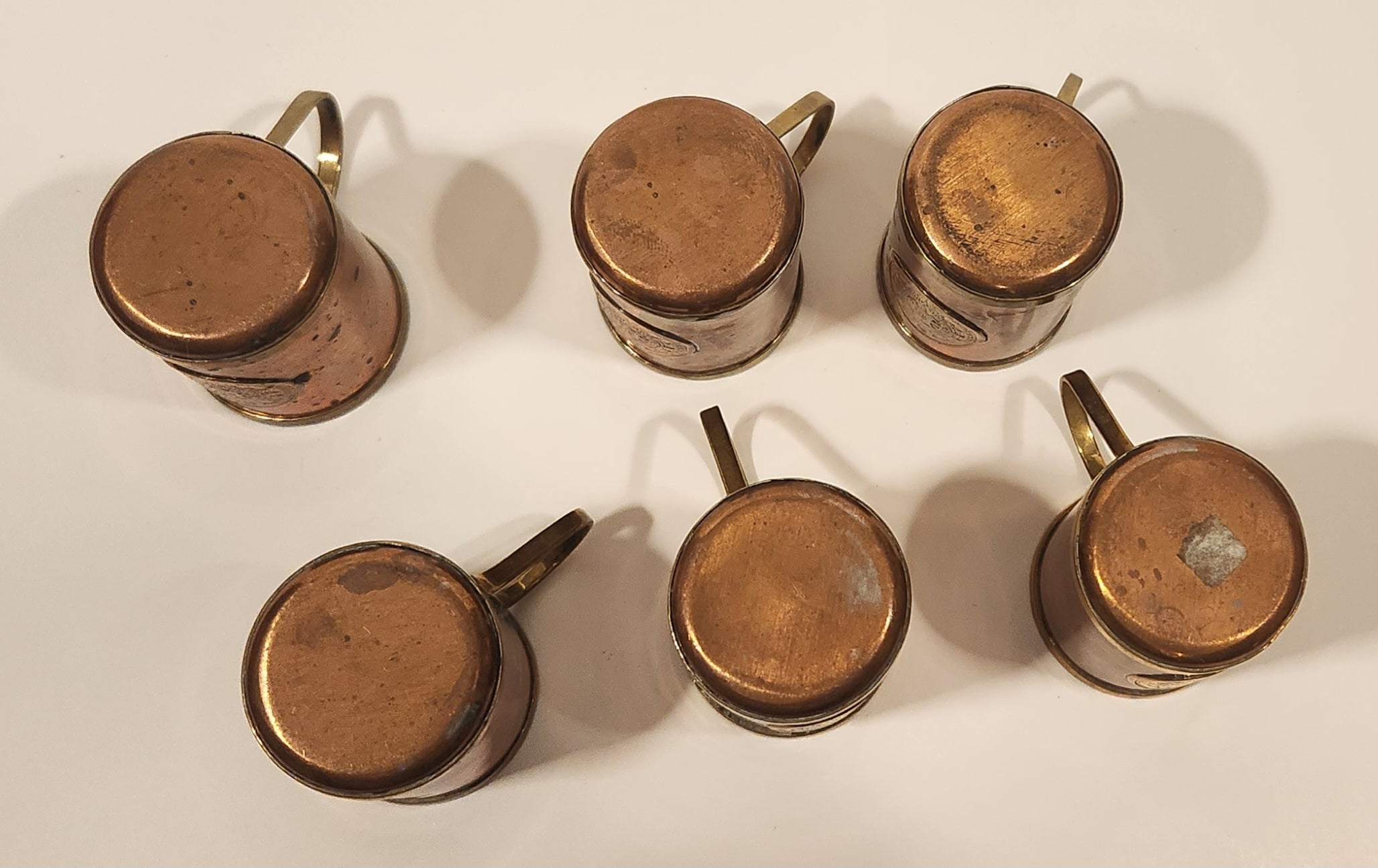 Antique Brass and Copper Aztec Mayan Calendar Small Mug Set of 6 10