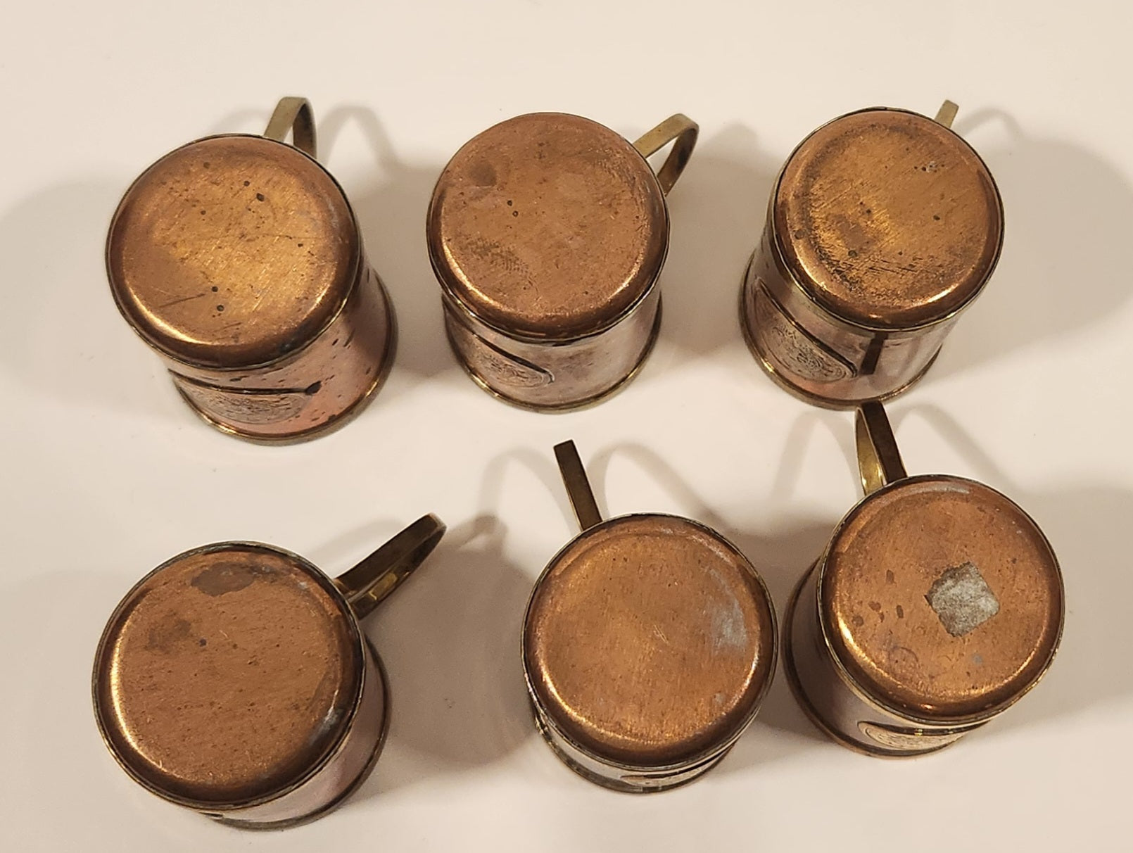 Antique Brass and Copper Aztec Mayan Calendar Small Mug Set of 6 11