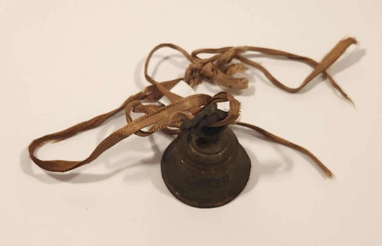 Vintage Sarna India Holiday Cheer Atomic Stars Engraved Miniature Brass Bell 4