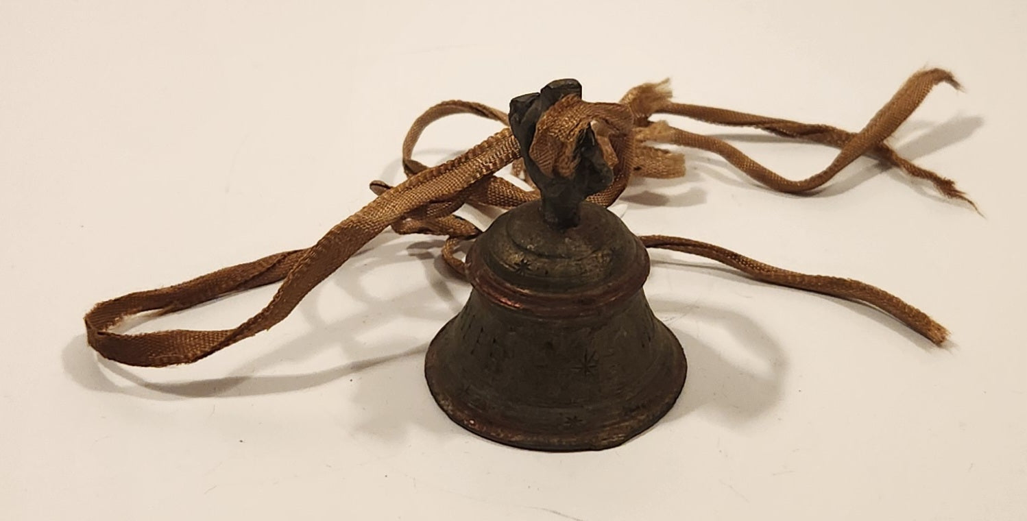 Vintage Sarna India Holiday Cheer Atomic Stars Engraved Miniature Brass Bell 5