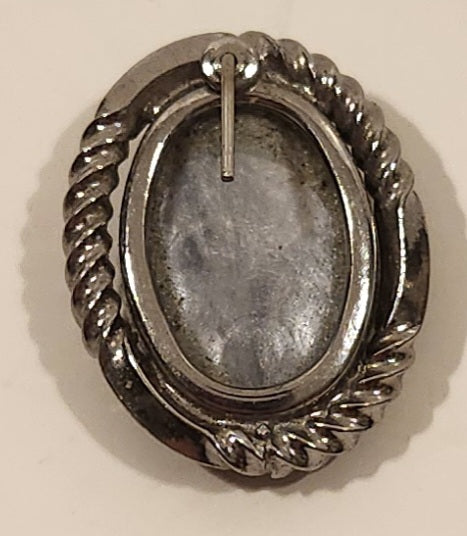 Vintage Mother of Pearl Cameo Sterling Silver Brooch Pin 2